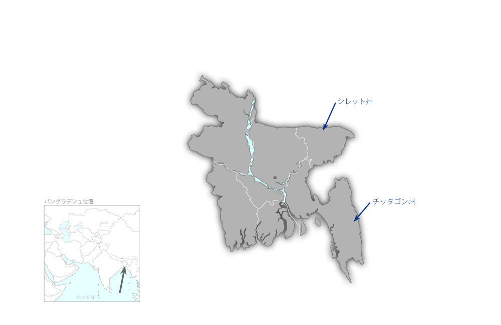 東部バングラデシュ農村インフラ整備事業の協力地域の地図