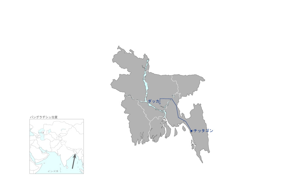 ダッカ-チッタゴン鉄道網整備事業の協力地域の地図