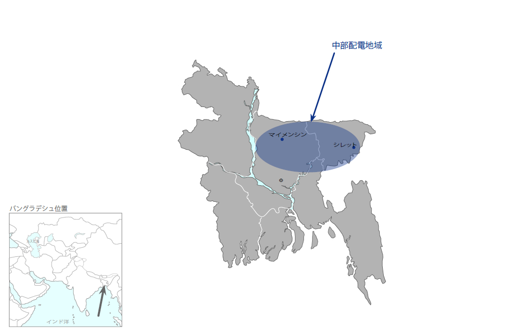 中部地域配電網整備事業の協力地域の地図