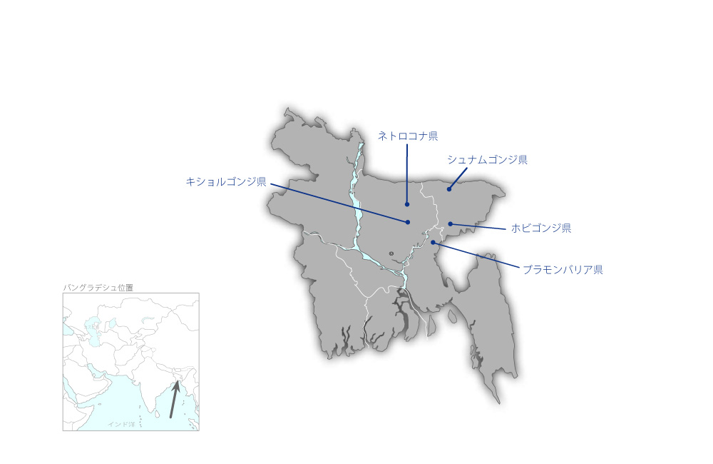 ハオール地域洪水対策・生計向上事業の協力地域の地図