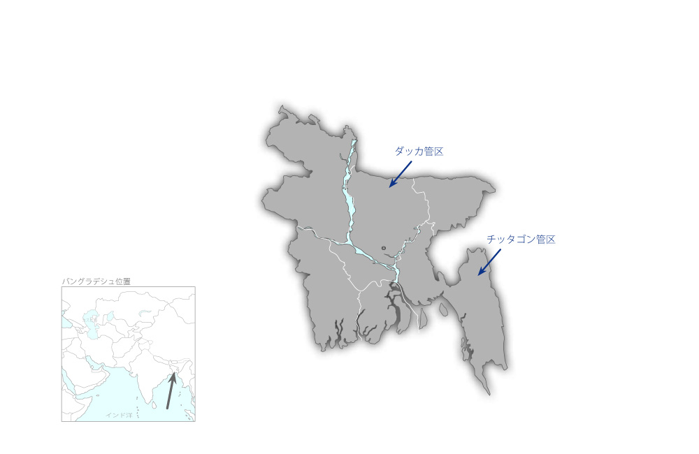 ダッカ-チッタゴン基幹送電線強化事業の協力地域の地図