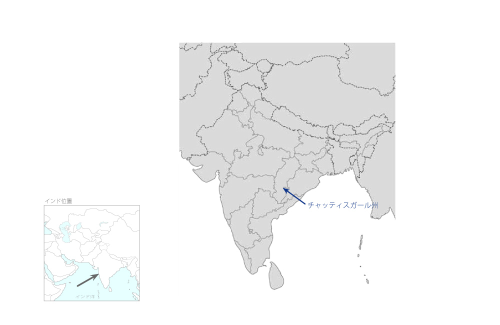 チャッティスガール州養蚕事業の協力地域の地図