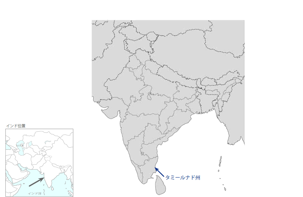 タミールナド州植林事業（2）の協力地域の地図