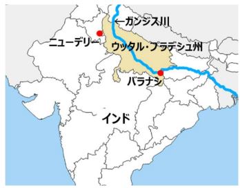 ガンジス川流域都市衛生環境改善事業（バラナシ）の協力地域の地図