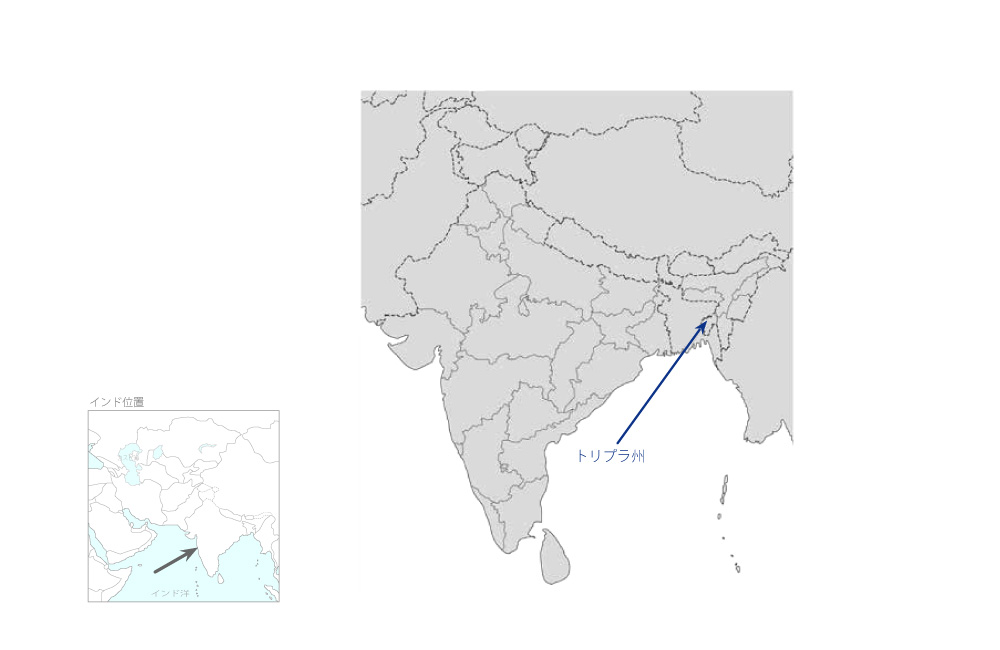 トリプラ州森林環境改善・貧困削減事業の協力地域の地図