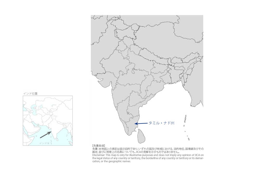タミルナドゥ州都市インフラ整備事業の協力地域の地図