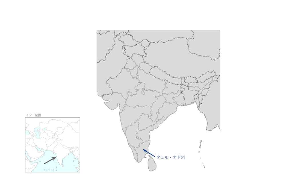 タミル・ナド州生物多様性保全・植林事業の協力地域の地図