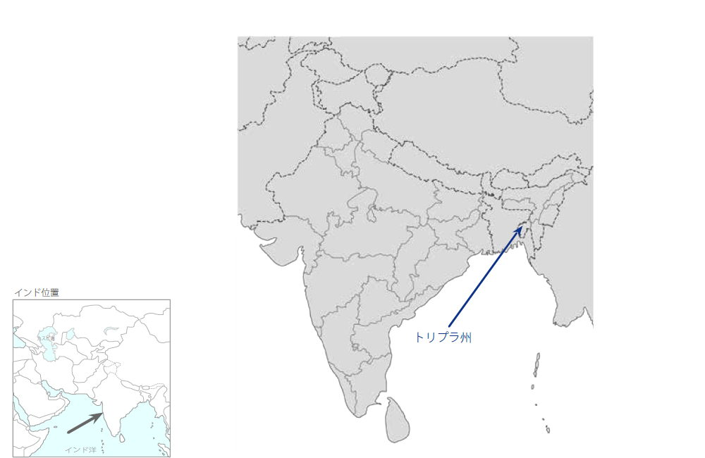 トリプラ州持続的水源林管理事業の協力地域の地図