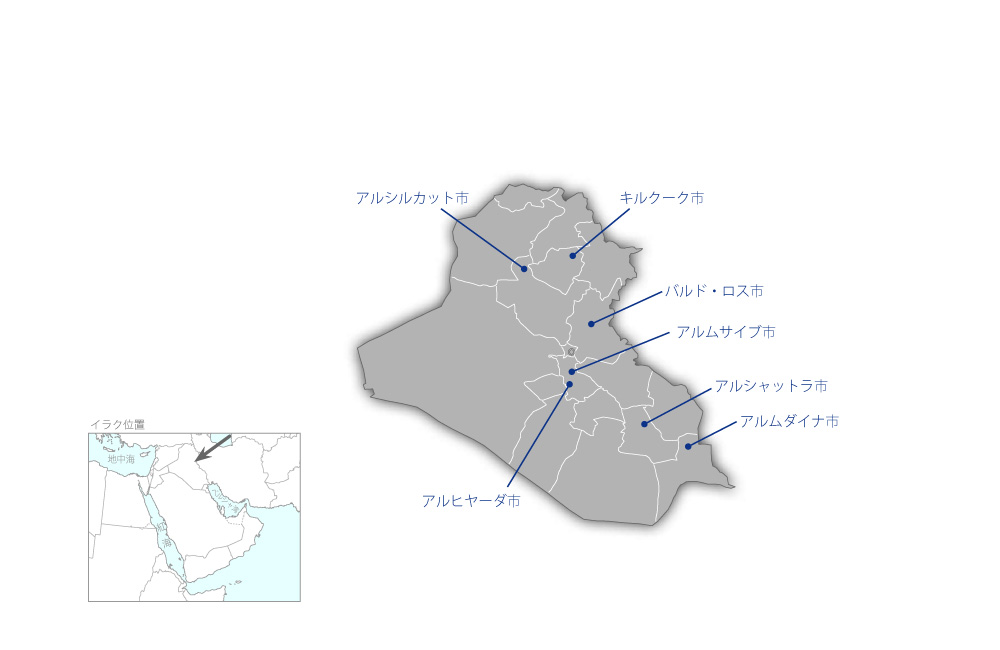 保健セクター復興事業の協力地域の地図