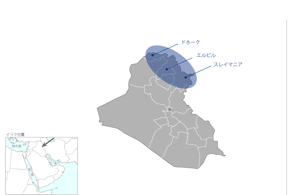 クルド地域上水道整備事業（第二期）の協力地域の地図