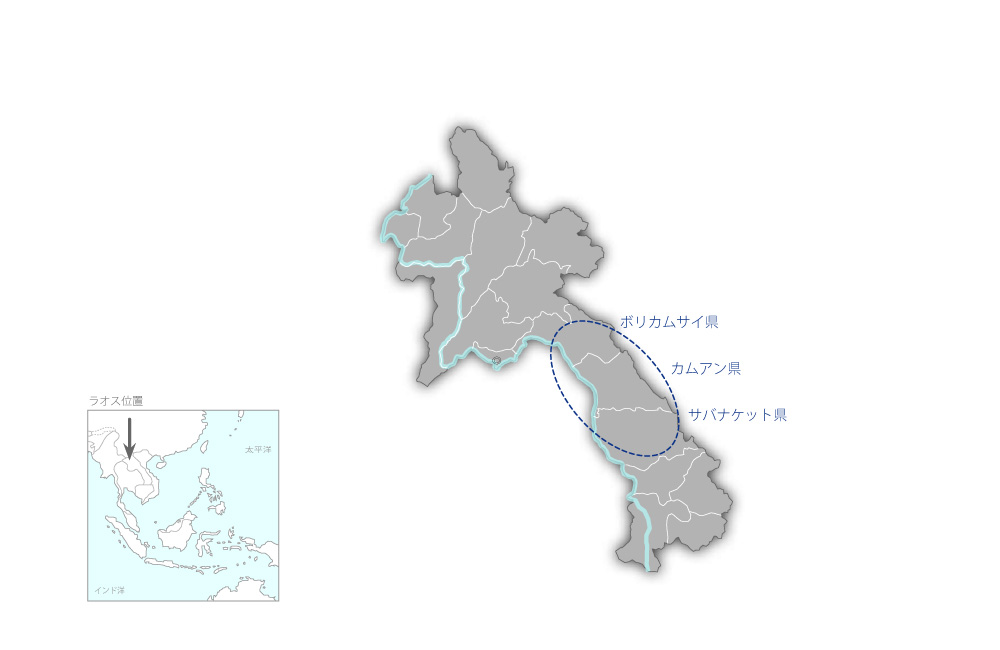 メコン地域電力ネットワーク整備事業（ラオス）の協力地域の地図