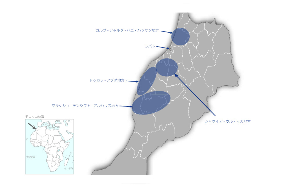 基礎教育セクター支援事業の協力地域の地図