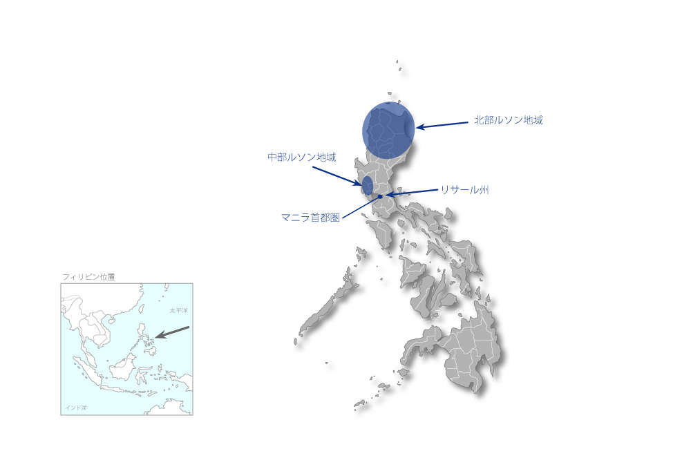 台風オンドイ・ペペン後緊急インフラ復旧事業の協力地域の地図