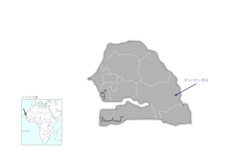 バマコ‐ダカール間南回廊道路改良・交通促進事業の協力地域の地図