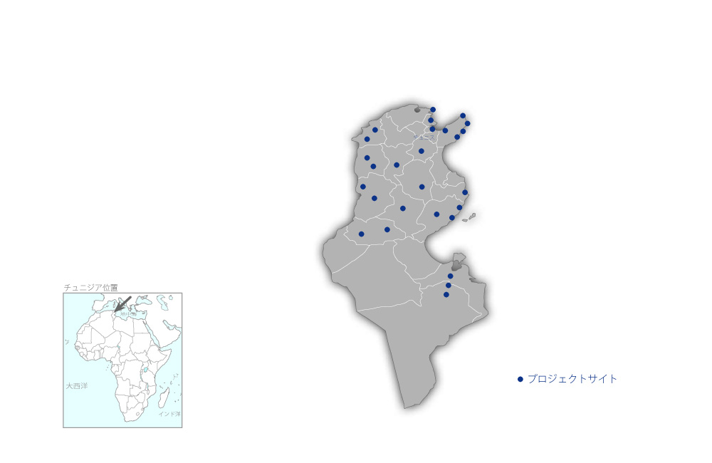 地方都市給水網整備事業の協力地域の地図