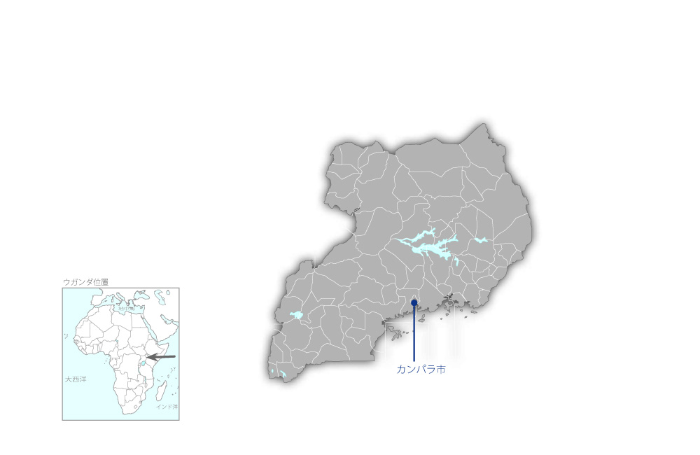 カンパラ首都圏送変電網整備事業の協力地域の地図