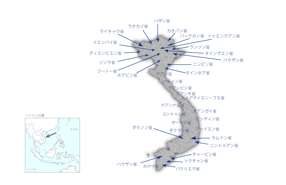 貧困地域小規模インフラ整備事業（3）の協力地域の地図