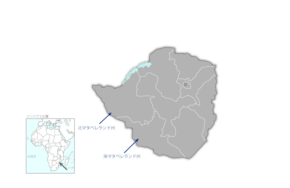 マタベレランド州通信網拡充事業の協力地域の地図