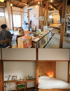 上:１階のショップを含む共有スペース。ここでイベントが行われることもある。下:古民家を改装した建物は風合いたっぷりだ