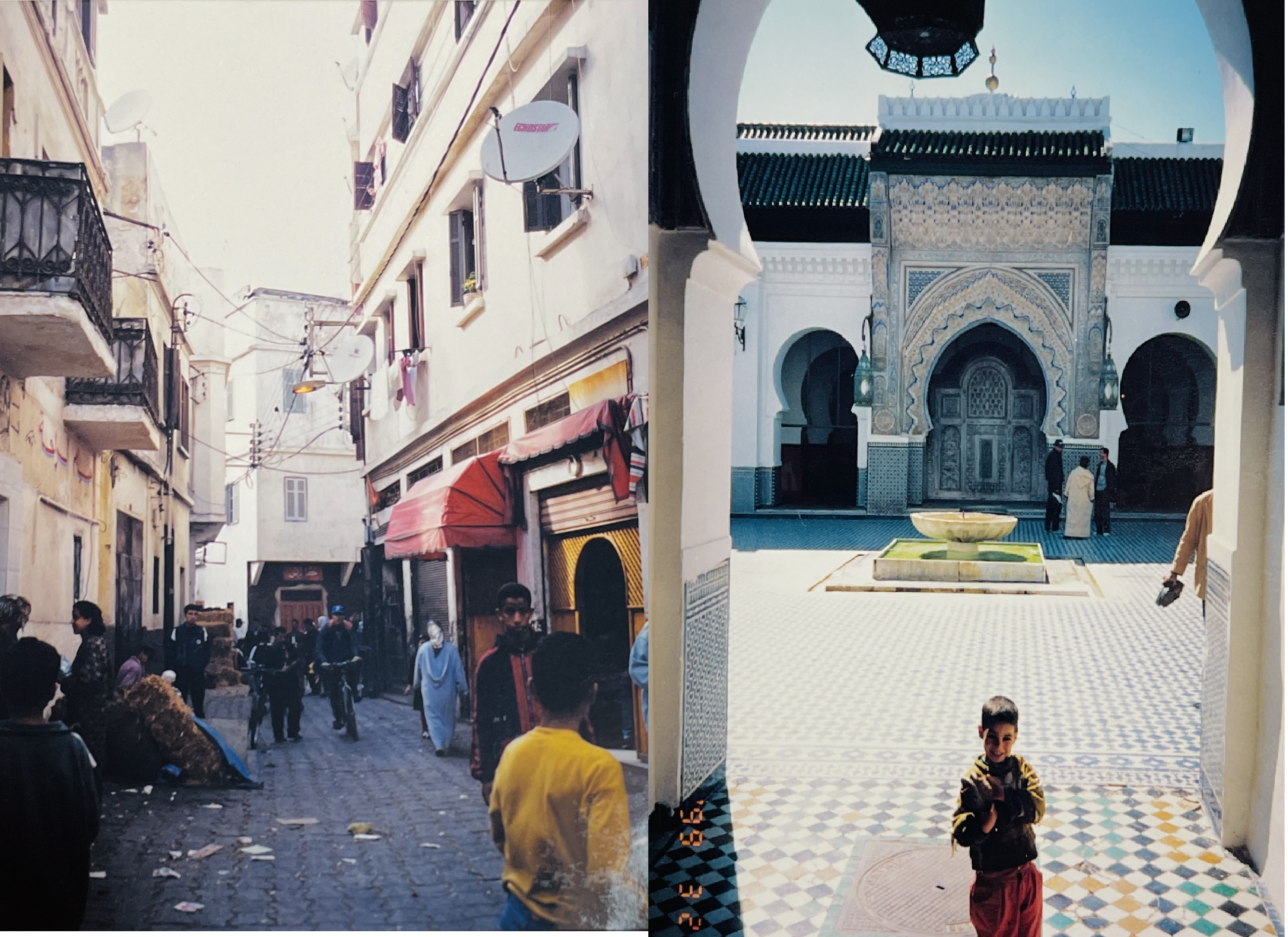 左：カサブランカのメディナ（旧市街）、右：フェズのモスク（どちらも1999年　写真提供＝ホシカワミナコ・本誌）