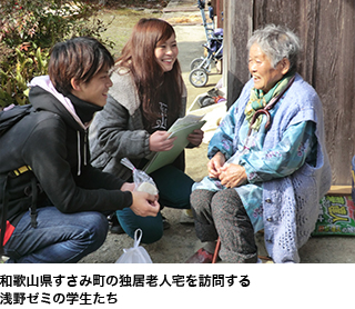 和歌山県すさみ町の独居老人宅を訪問する浅野ゼミの学生たち