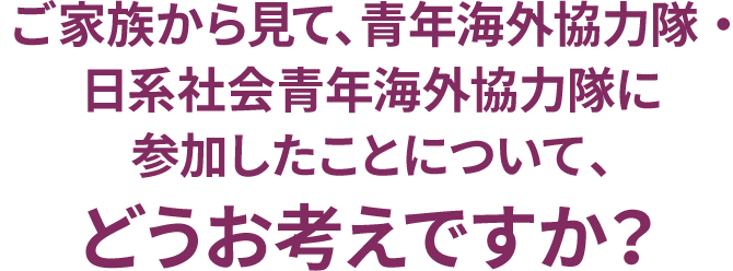 ご家族から見て、青年海外協力隊・日系社会青年海外協力隊に参加したことについて、どうお考えですか？